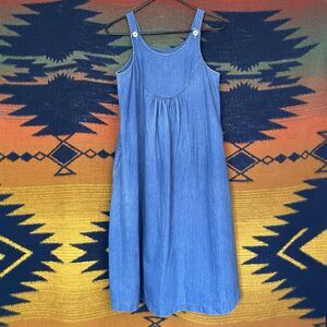 Vintage 70’s Denim Overall Midi Dress. Pockets! Excellent Shape! Boho. Hippie.